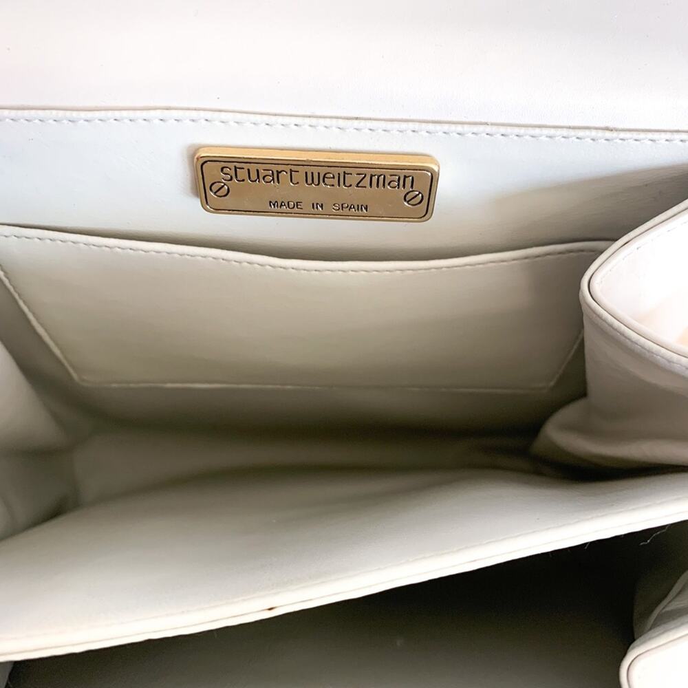 Stuart Weitzman Boxy Pearl Flat and Chain Crossbody Bag Purse White Gold Small - Picture 10 of 14